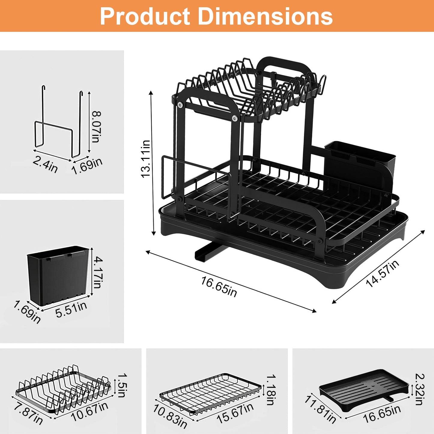 1Pc 2-Tier Dish Drying Rack For Kitchen Counter Space Saving Rustproof Dish Rack With Drainboard Detachable Kitchen Drainer Organizer Set With Utensil Holder Bowl Rack Dish Rack Chopping Board Rack