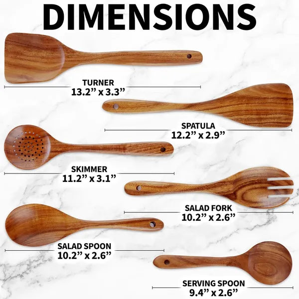 Yam Planet™ Six-piece Wooden Cooking Spoon Set