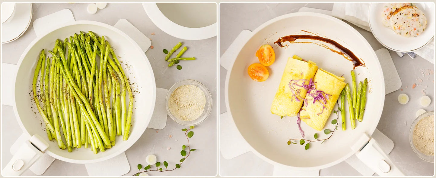 Yam Planet™ 21-Piece Ceramic Cookware Set – Nonstick Pots and Pans with Smart Sensor Handles, Milky White Finish