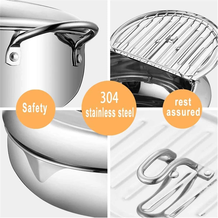 Yam Planet™ Japanese Deep Frying Pot with Thermometer & Lid – 304 Stainless Steel Tempura Fryer