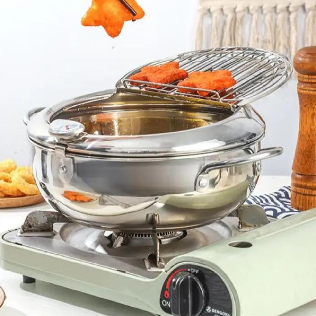 Stainless Steel Deep Fryer Pot with Temperature Control & Lid