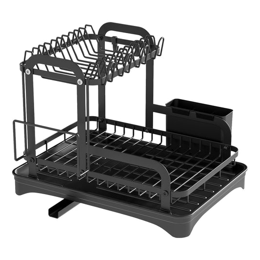 1Pc  2-Tier Dish Drying Rack For Kitchen Counter Space Saving Rustproof Dish Rack With Drainboard Detachable Kitchen Drainer Organizer Set With Utensil Holder Bowl Rack Dish Rack Chopping Board Rack