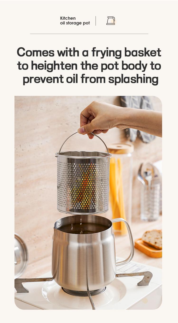 304 Stainless Steel Oil Filter Pot with Fine Strainer & Frying Basket – 67oz