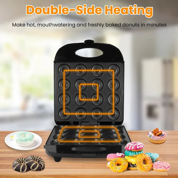 Mini Donut Maker Machine – 16 Donut Holes, Non-Stick Plates & Double-Sided Heating