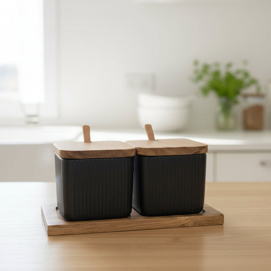 Yam Planet™ Minimal Matte Ceramic Seasoning Jar Set with Wooden Lid