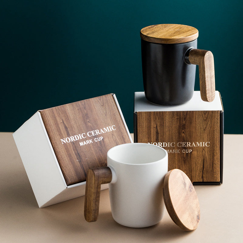 Yam Planet™ Minimal Ceramic Mug with Acacia Wood