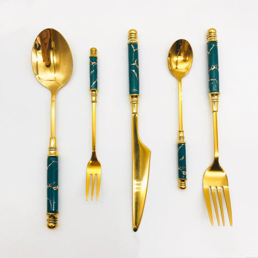 Yam Planet™ Gilded Stainless Steel Tableware Set with Ceramic Handle