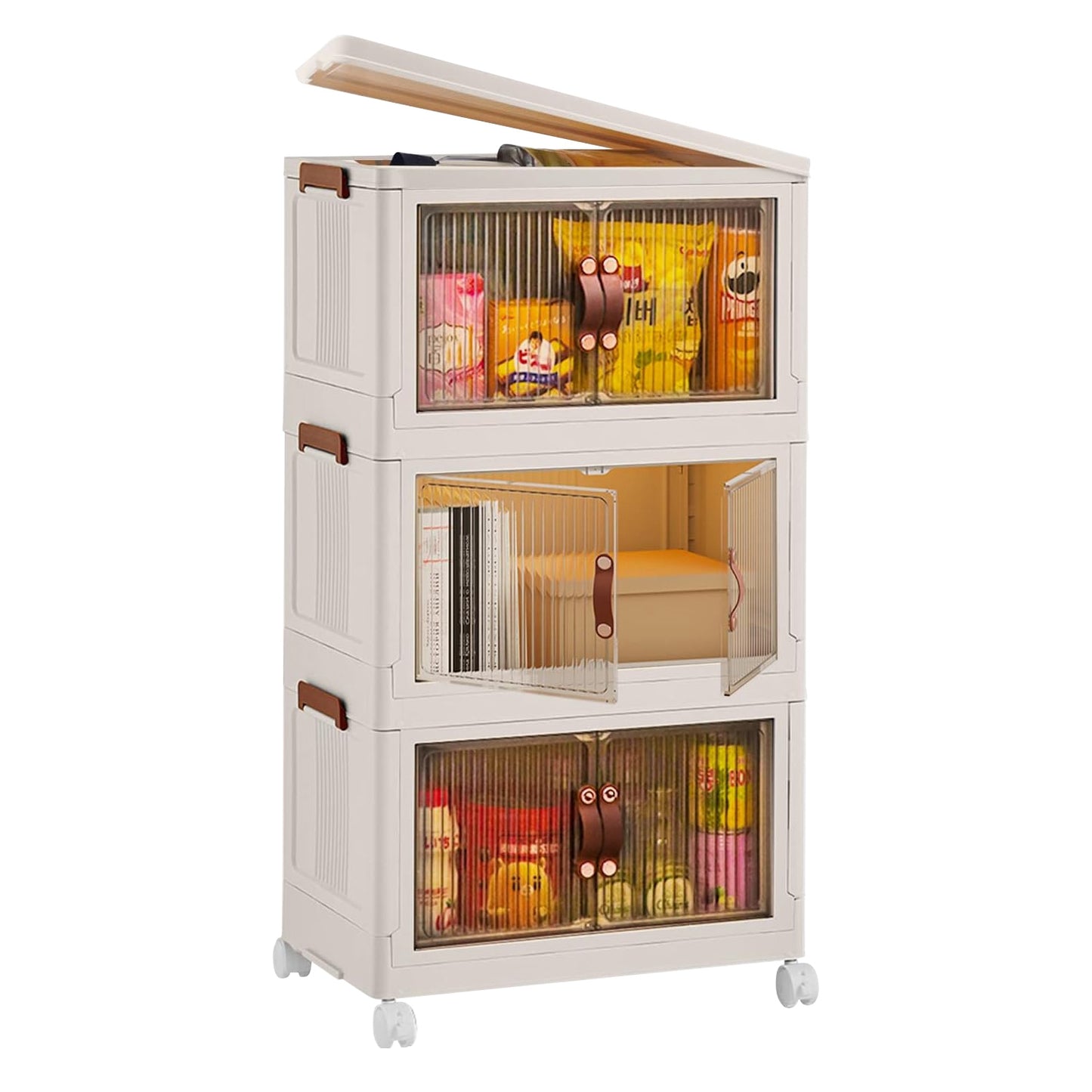 3Pcs Foldable Storage Bins With Lid Wheels Front Magnetic Door Fedex Shipping