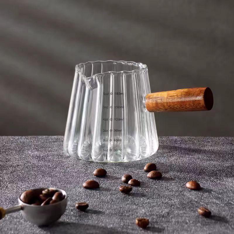 180ml Mini Glass Coffee Cup with Wooden Handle — Heat-Resistant Borosilicate