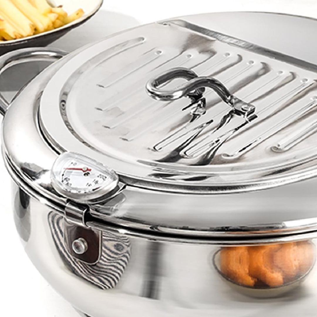 Stainless Steel Deep Fryer Pot with Temperature Control & Lid