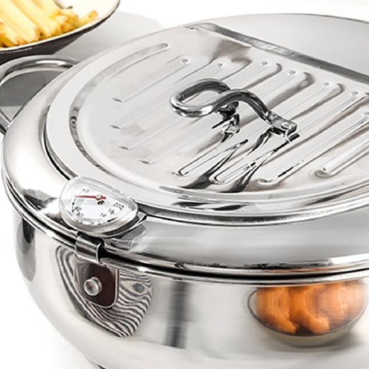 Stainless Steel Deep Fryer Pot with Temperature Control & Lid