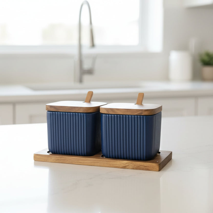 Yam Planet™ Minimal Matte Ceramic Seasoning Jar Set with Wooden Lid