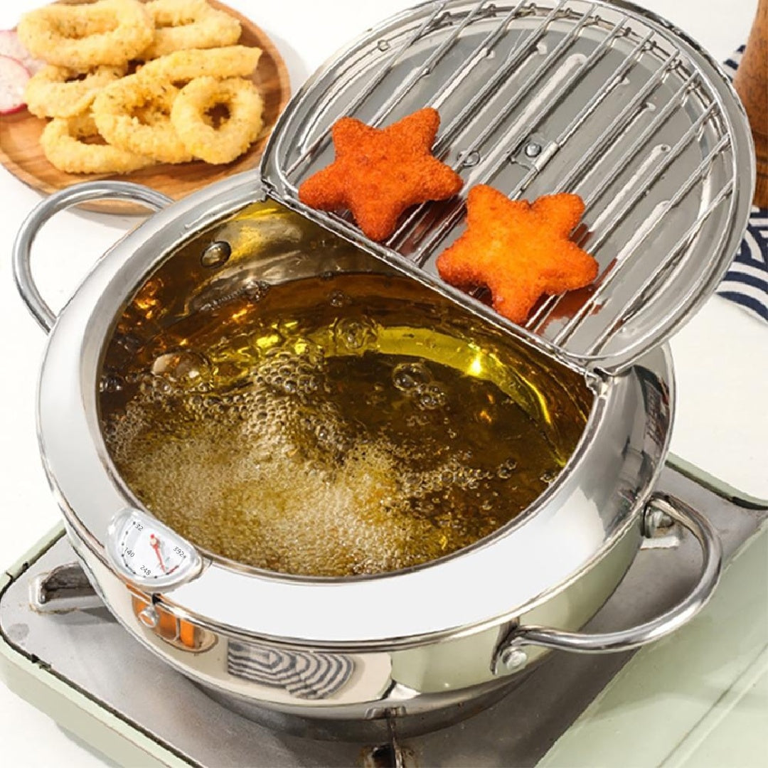 Stainless Steel Deep Fryer Pot with Temperature Control & Lid