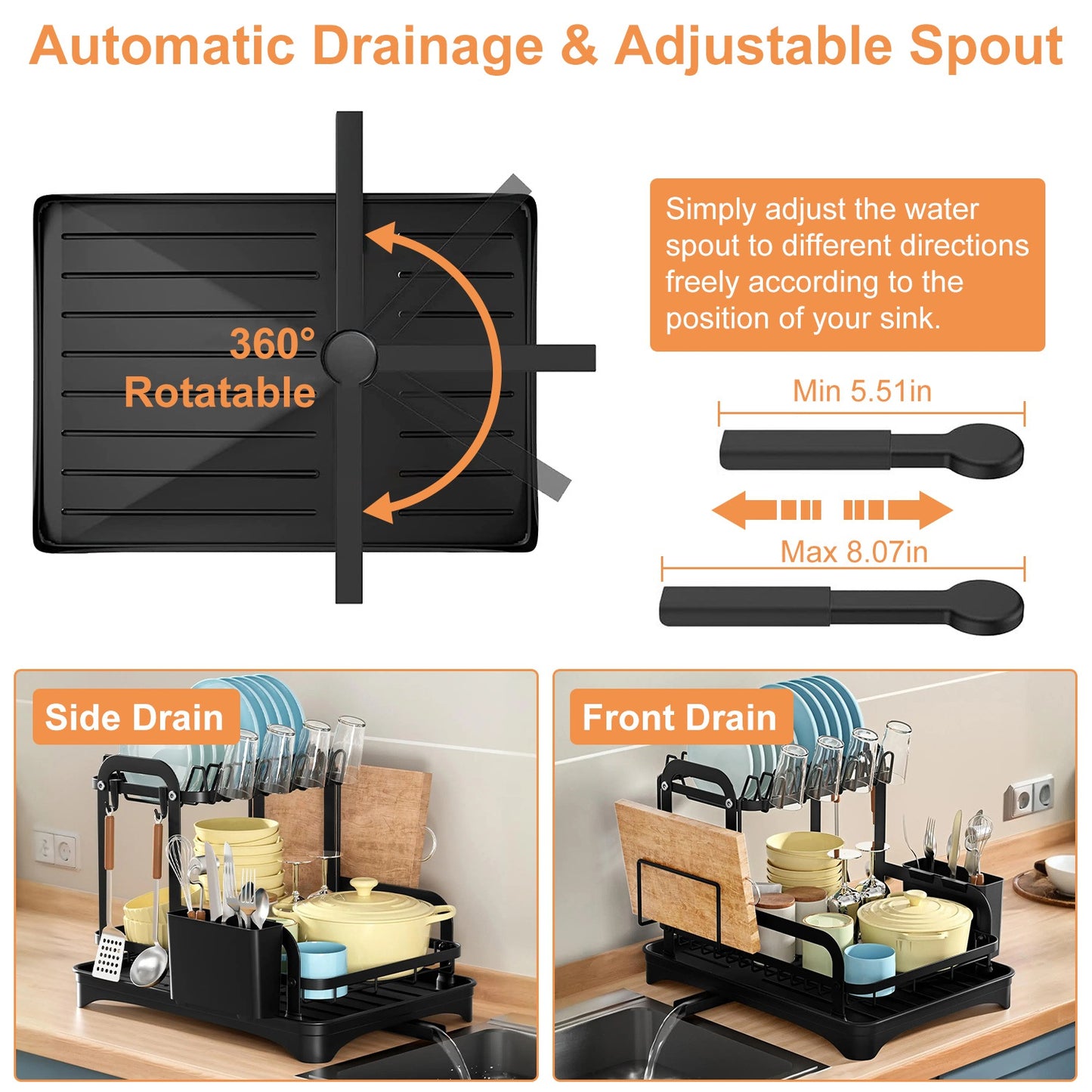 1Pc  2-Tier Dish Drying Rack For Kitchen Counter Space Saving Rustproof Dish Rack With Drainboard Detachable Kitchen Drainer Organizer Set With Utensil Holder Bowl Rack Dish Rack Chopping Board Rack