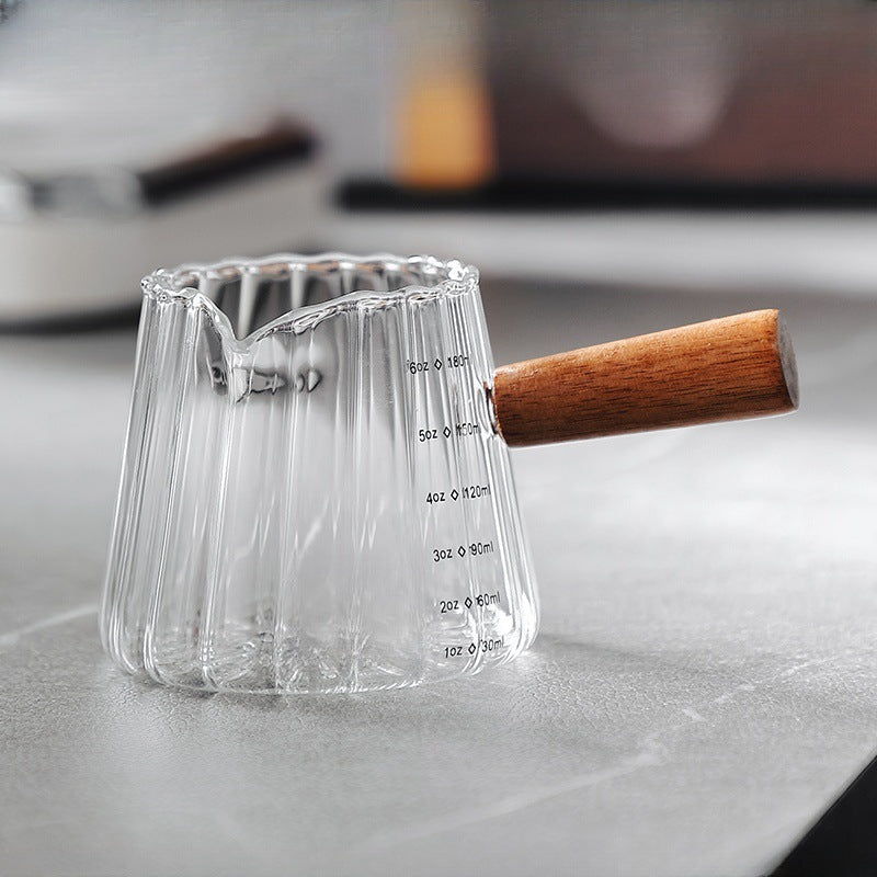 180ml Mini Glass Coffee Cup with Wooden Handle — Heat-Resistant Borosilicate