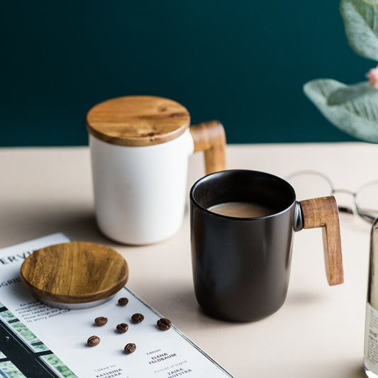 Yam Planet™ Minimal Ceramic Mug with Acacia Wood