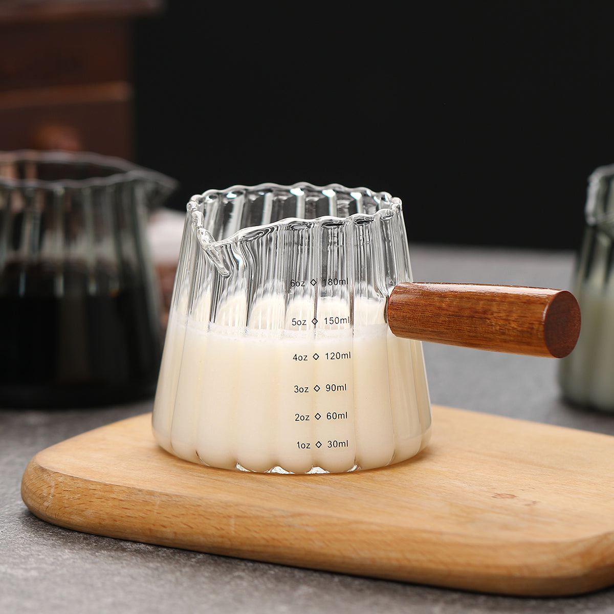 180ml Mini Glass Coffee Cup with Wooden Handle — Heat-Resistant Borosilicate