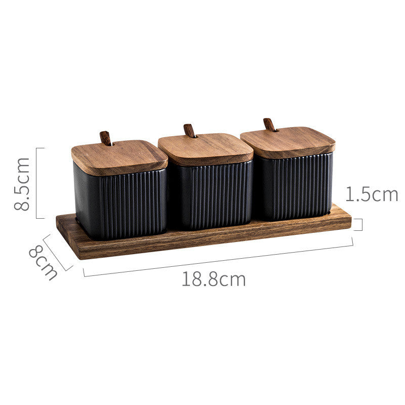 Yam Planet™ Minimal Matte Ceramic Seasoning Jar Set with Wooden Lid
