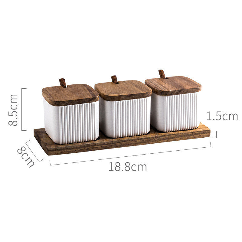 Yam Planet™ Minimal Matte Ceramic Seasoning Jar Set with Wooden Lid