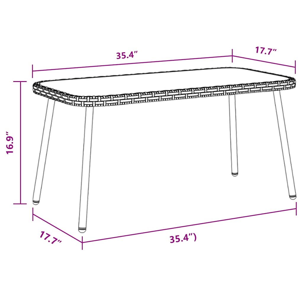 Salontafel Bruin En Zwart 90 X 45 X 43 Cm Poly Rattan En Glas