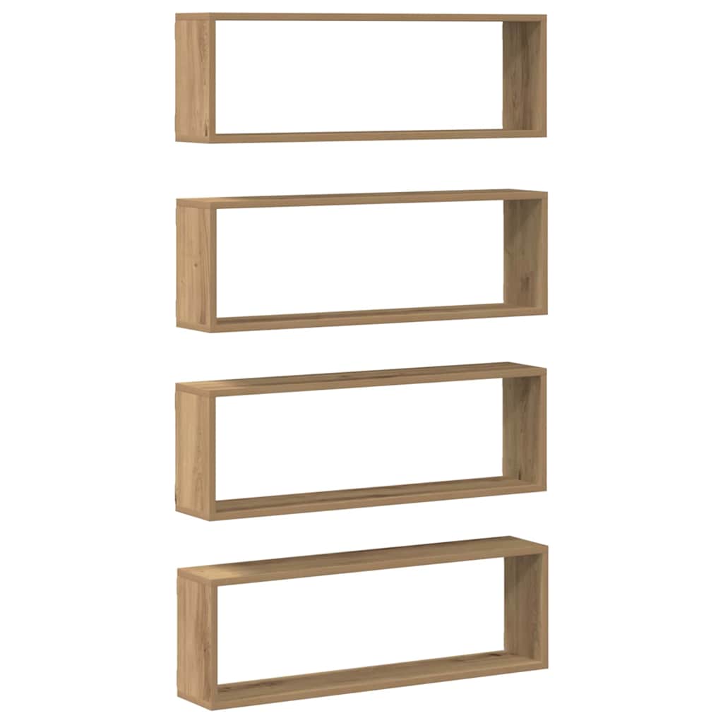 Wandplank 4 Pcs Ambachtelijk Eiken 80 X 15 X 26 Cm Bewerkt Hout