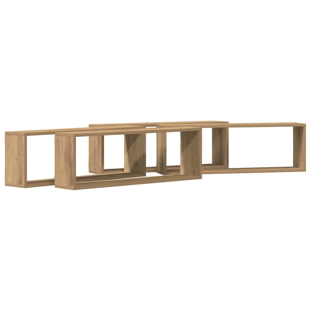 Wandplank 4 Pcs Ambachtelijk Eiken 80 X 15 X 26 Cm Bewerkt Hout