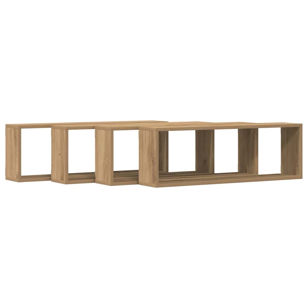 Wandplank 4 Pcs Ambachtelijk Eiken 80 X 15 X 26 Cm Bewerkt Hout