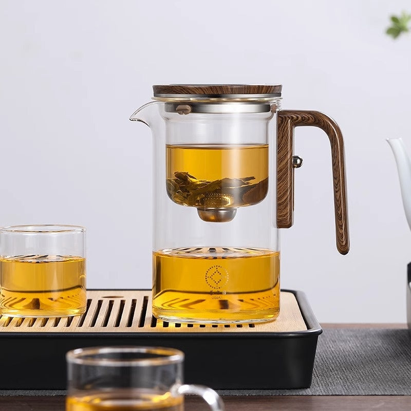 Yam Planet™ One-Click Magnetic Glass Teapot with Wooden Handle