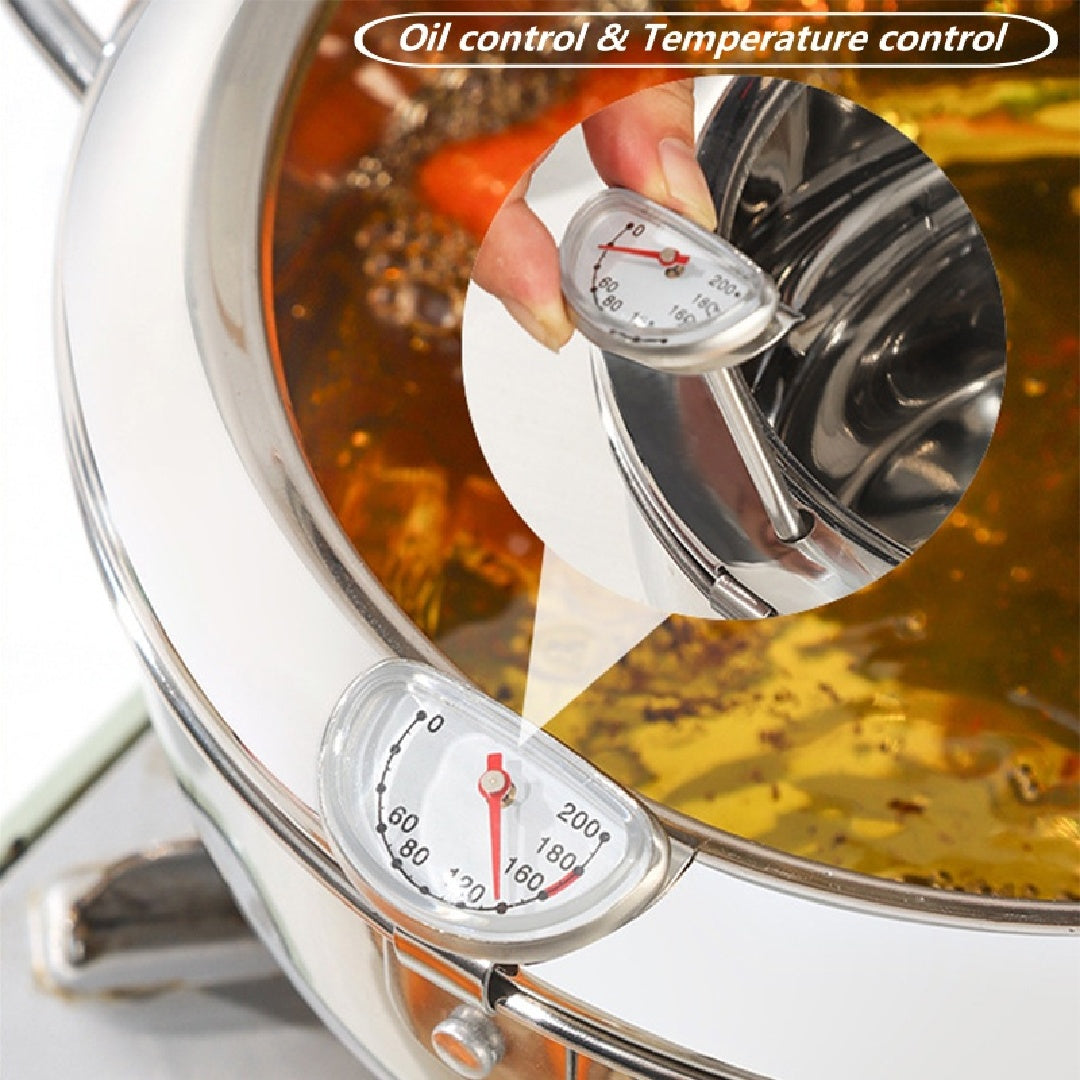 Stainless Steel Deep Fryer Pot with Temperature Control & Lid
