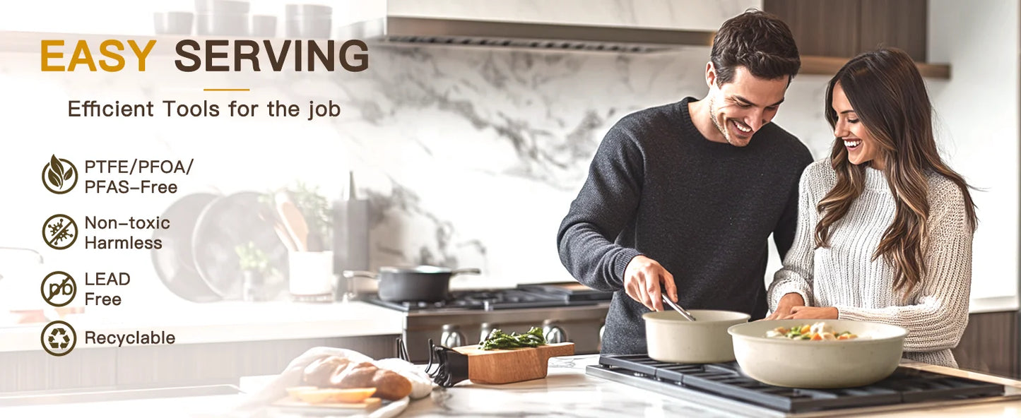 Yam Planet™ 21-Piece Ceramic Cookware Set – Nonstick Pots and Pans with Smart Sensor Handles, Milky White Finish