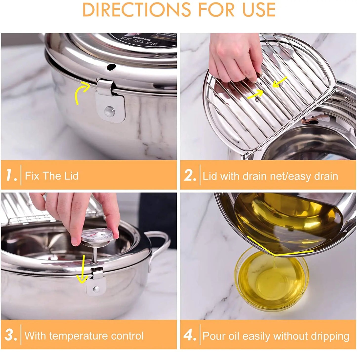 Yam Planet™ Japanese Deep Frying Pot with Thermometer & Lid – 304 Stainless Steel Tempura Fryer