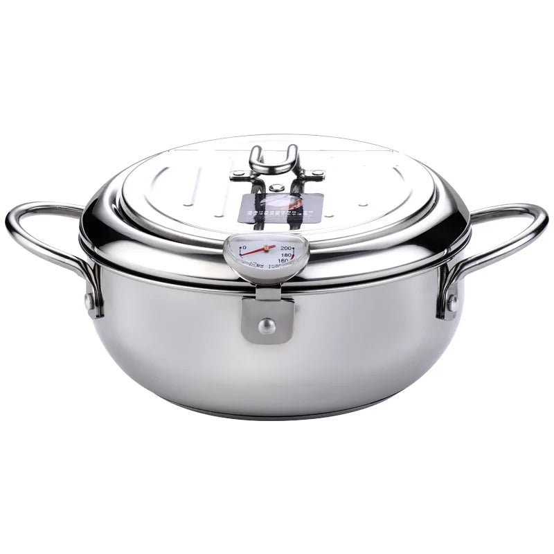 Yam Planet™ Japanese Deep Frying Pot with Thermometer & Lid – 304 Stainless Steel Tempura Fryer