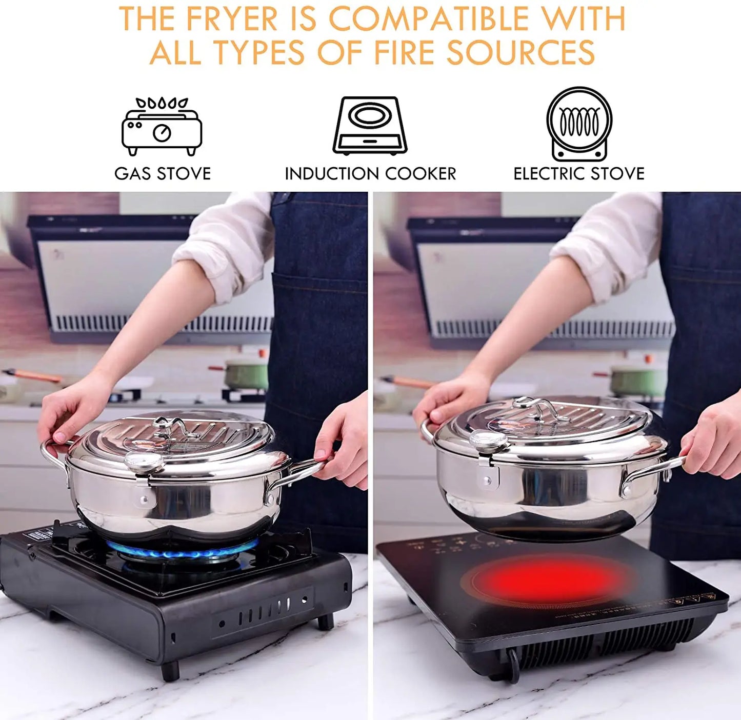 Yam Planet™ Japanese Deep Frying Pot with Thermometer & Lid – 304 Stainless Steel Tempura Fryer