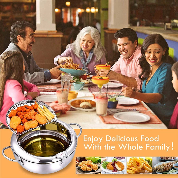 Yam Planet™ Japanese Deep Frying Pot with Thermometer & Lid – 304 Stainless Steel Tempura Fryer