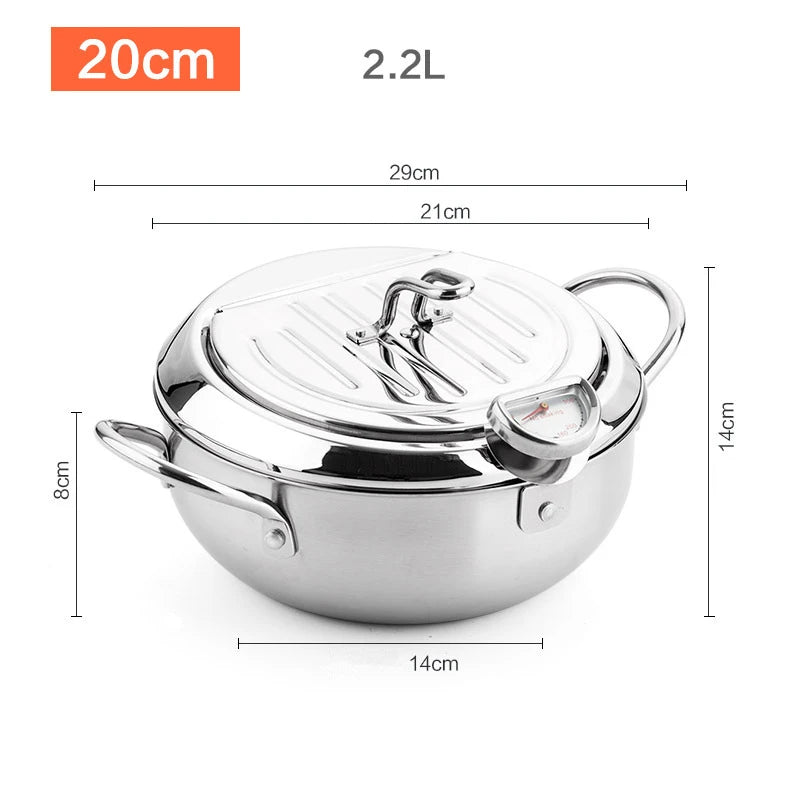Yam Planet™ Japanese Deep Frying Pot with Thermometer & Lid – 304 Stainless Steel Tempura Fryer