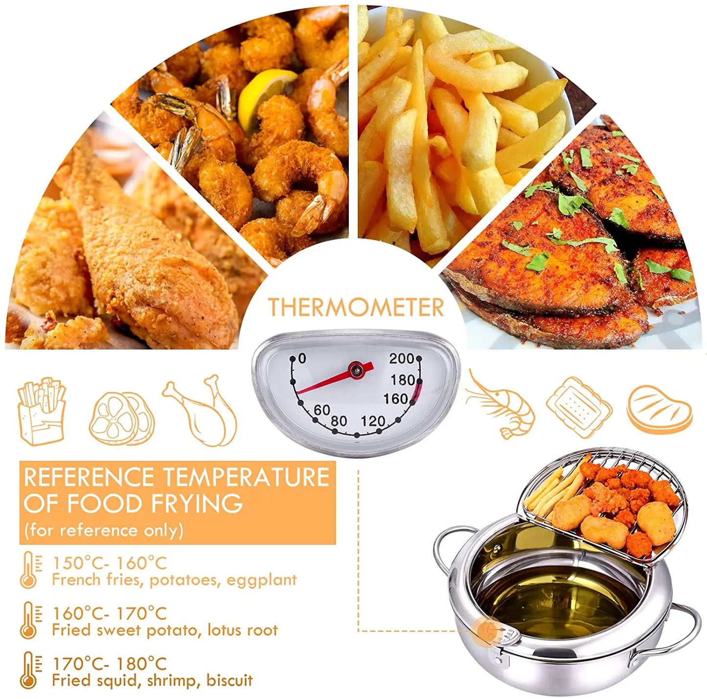 Yam Planet™ Japanese Deep Frying Pot with Thermometer & Lid – 304 Stainless Steel Tempura Fryer