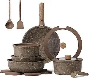 Yam Planet™ 17-Piece Nonstick Cookware Set with Detachable Handles – Pots and Pans for All Stovetops, Oven & Dishwasher Safe