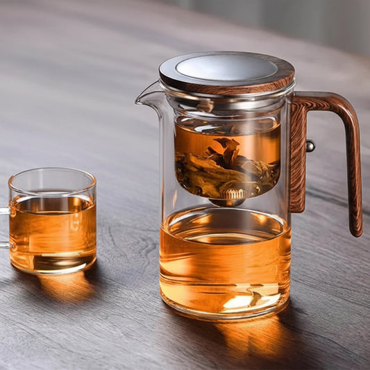 Yam Planet™ One-Click Magnetic Glass Teapot with Wooden Handle