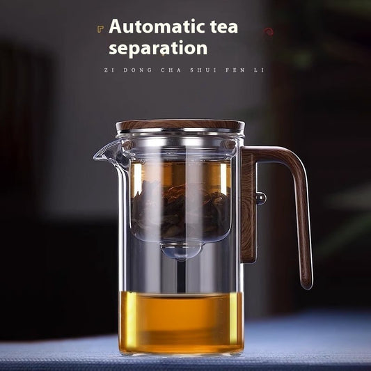 Yam Planet™ One-Click Magnetic Glass Teapot with Wooden Handle