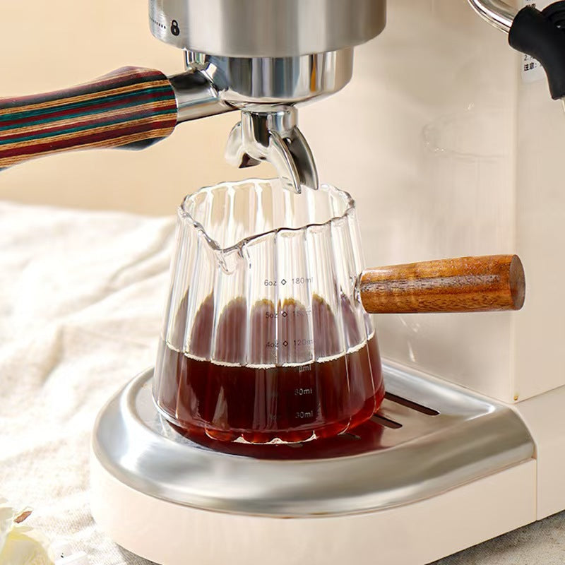 180ml Mini Glass Coffee Cup with Wooden Handle — Heat-Resistant Borosilicate