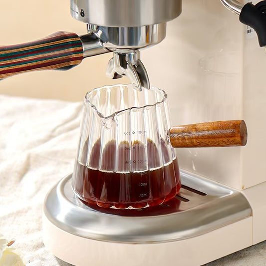 180ml Mini Glass Coffee Cup with Wooden Handle — Heat-Resistant Borosilicate