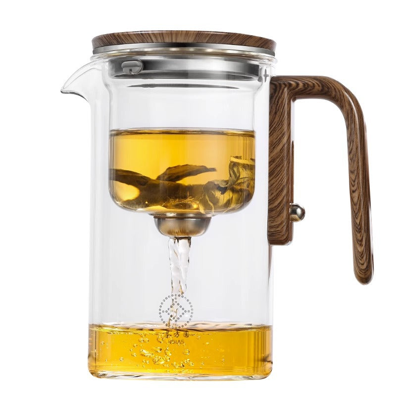 Yam Planet™ One-Click Magnetic Glass Teapot with Wooden Handle