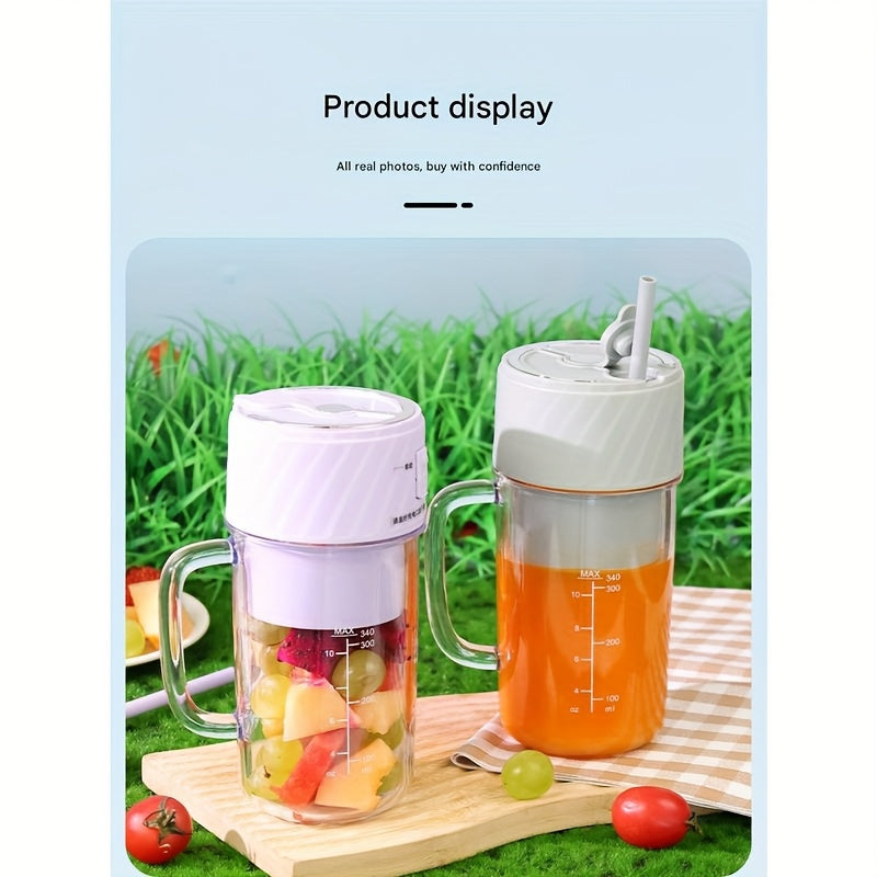 Portable Rechargeable Blender Cup — Mini Juicer with Lid, Straw & Handle
