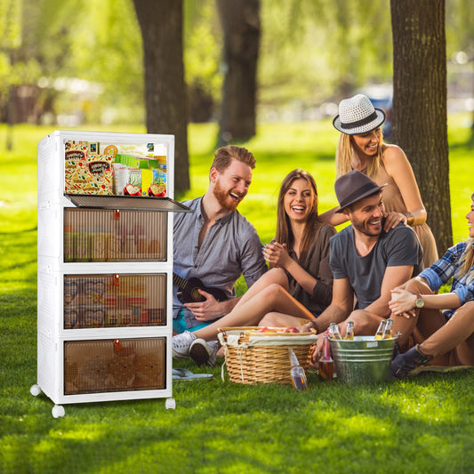 4-Piece Foldable Storage Bin Set with Magnetic Front Door & Lid — Stackable Closet Containers with 360° Rotating Wheels