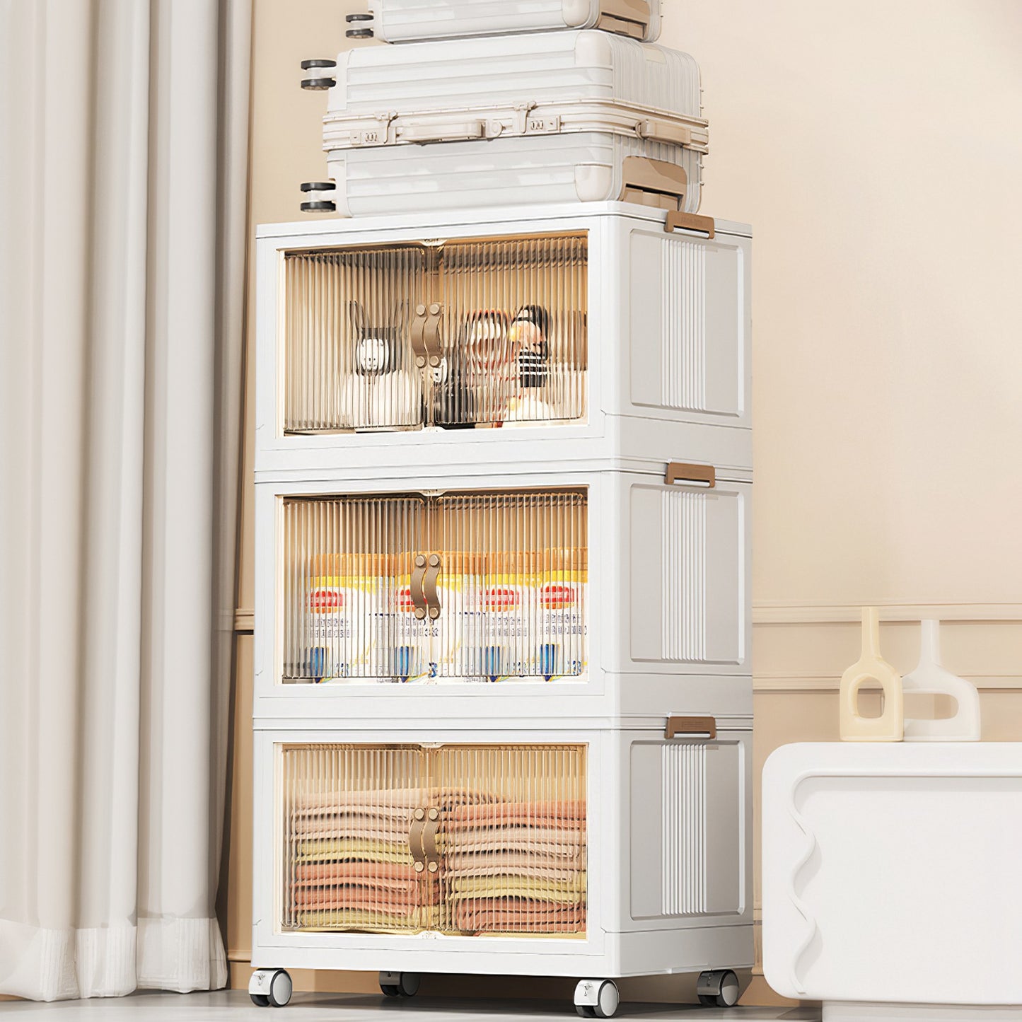 3Pcs Foldable Storage Bins With Lid Wheels Front Magnetic Door Fedex Shipping