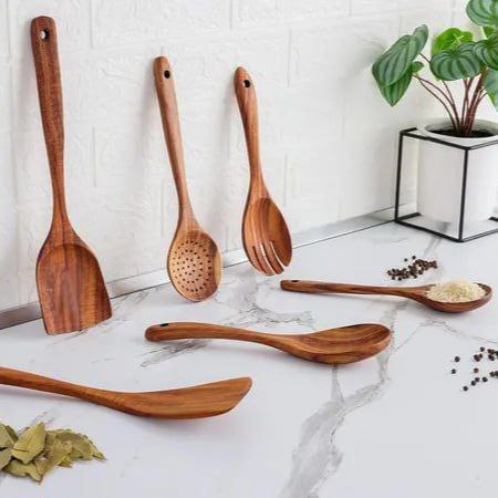 Yam Planet™ Six-piece Wooden Cooking Spoon Set