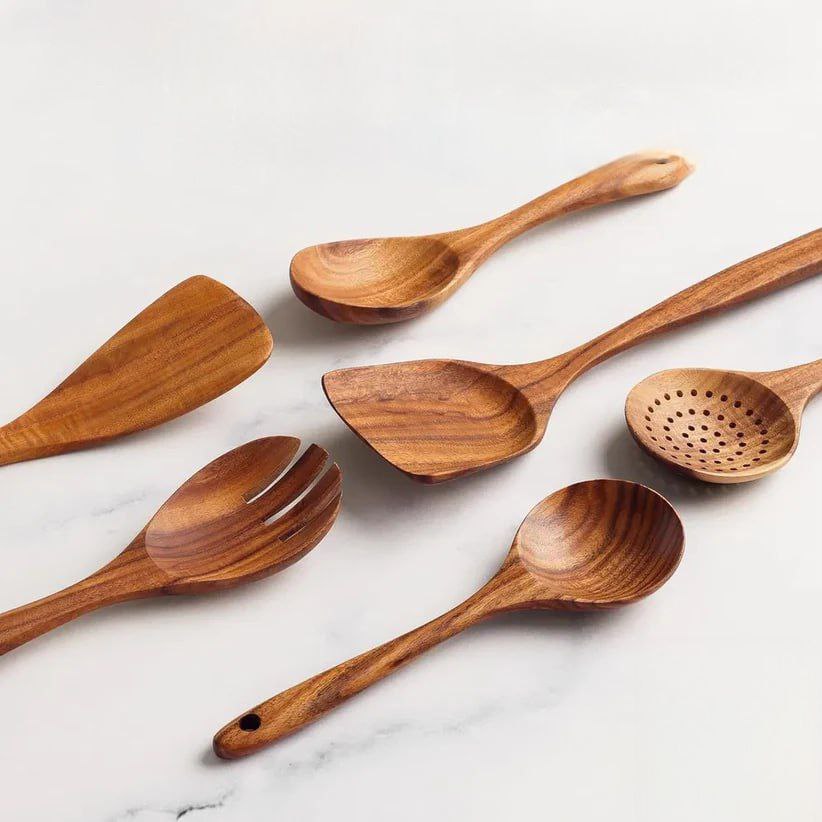 Yam Planet™ Six-piece Wooden Cooking Spoon Set