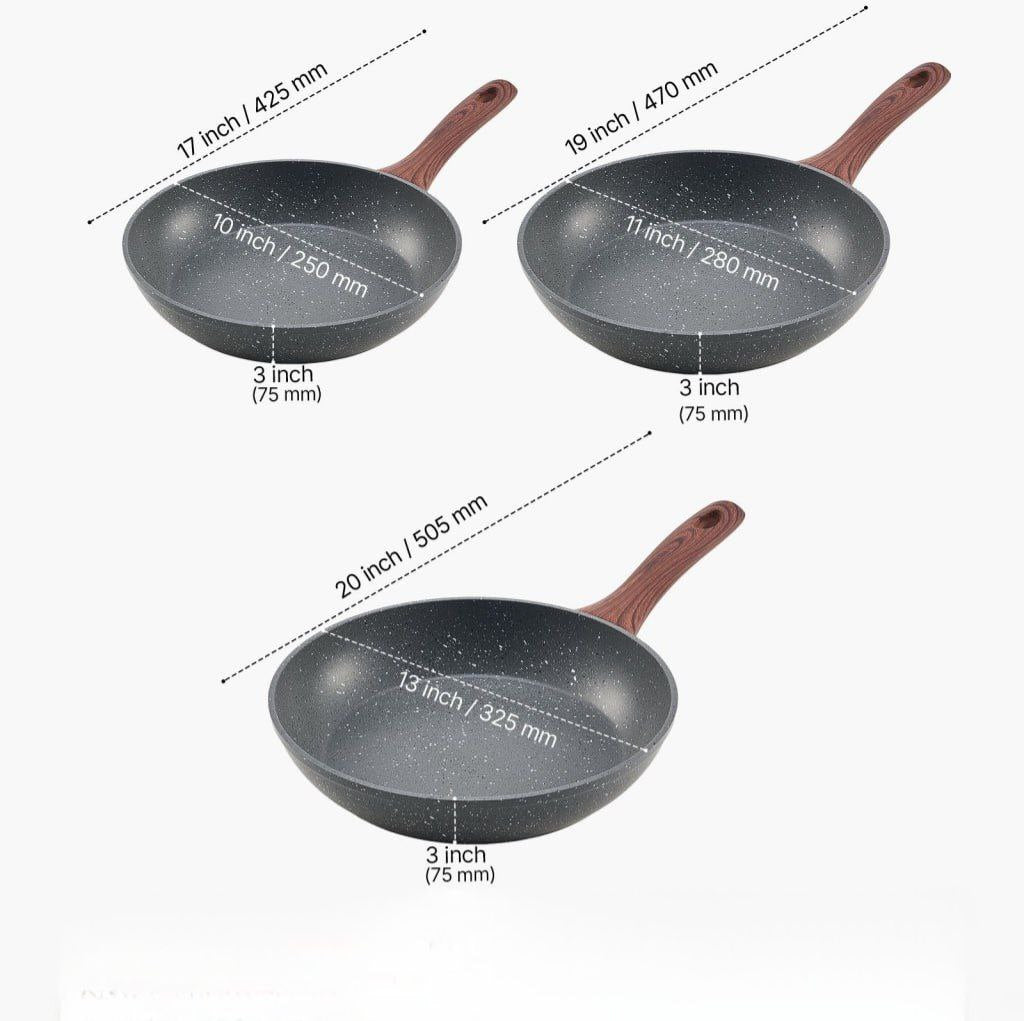 Yam Planet™ 3-Piece Nonstick Frying Pan Set for Everyday Cooking